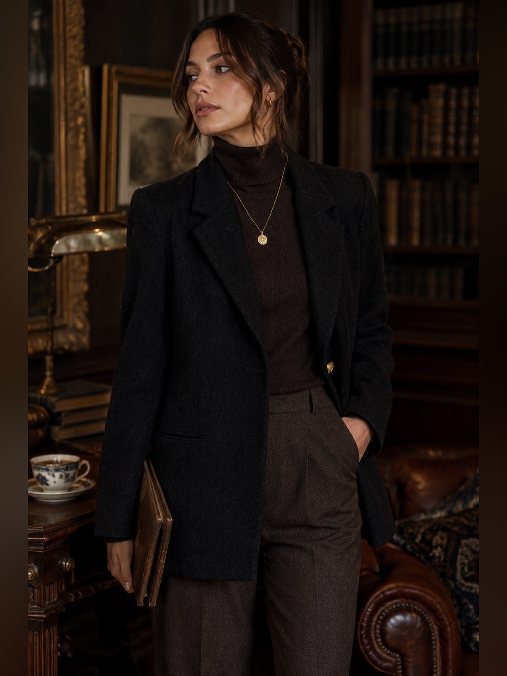 Vintage 90s Braebrook Black Wool Blazer Size 14 Gold Button Old Money